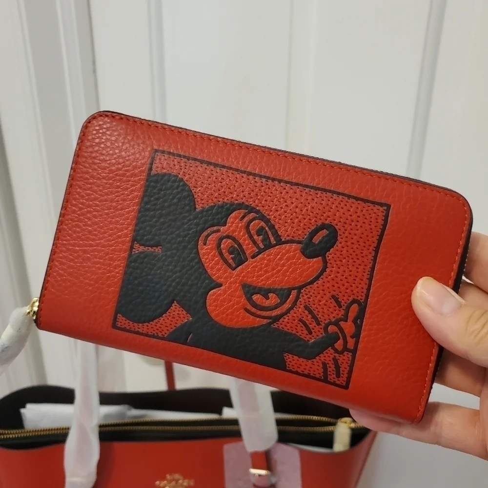NWT Coach Disney Mickey Mouse X Keith Haring Leather Mollie Tote & Wallet Set
